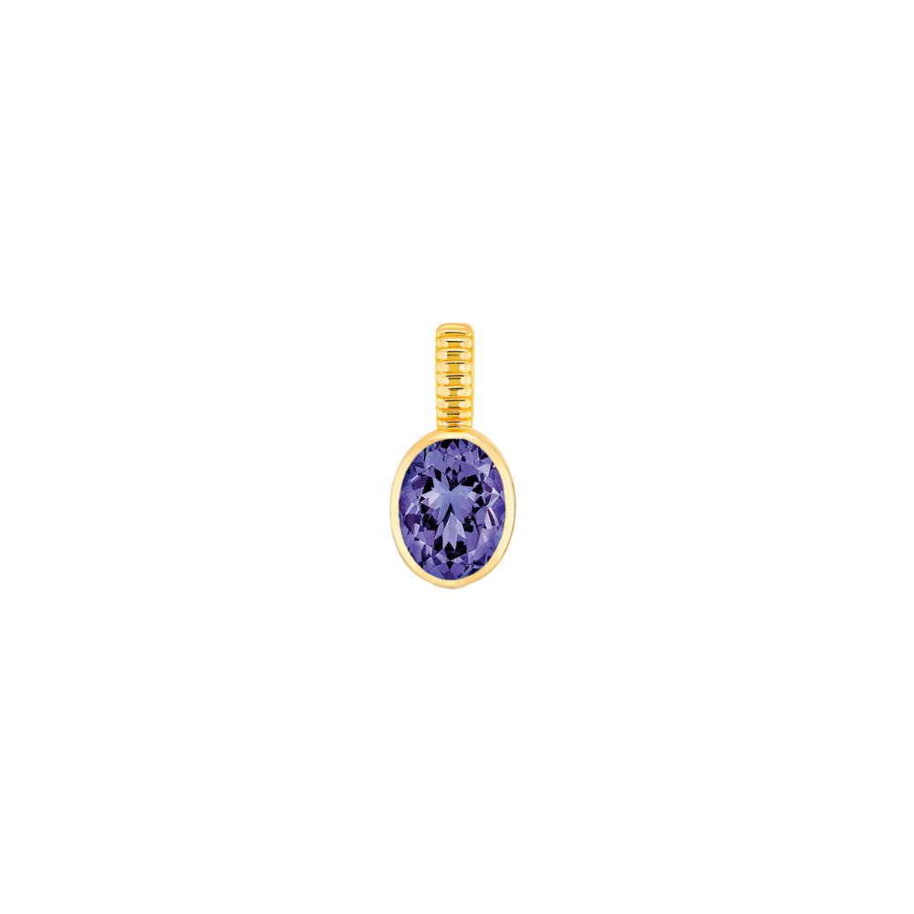 Viltier 18k Yellow Gold Oval Tanzanite Bezel Set Birthstone Charm